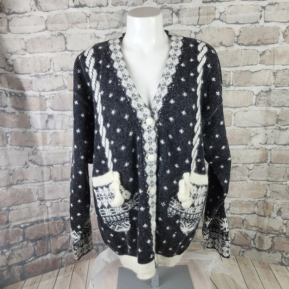 El Corte Ingles Wool Angora Cardigan Winter Mittens Black Ivory Size 42 - Picture 3 of 16